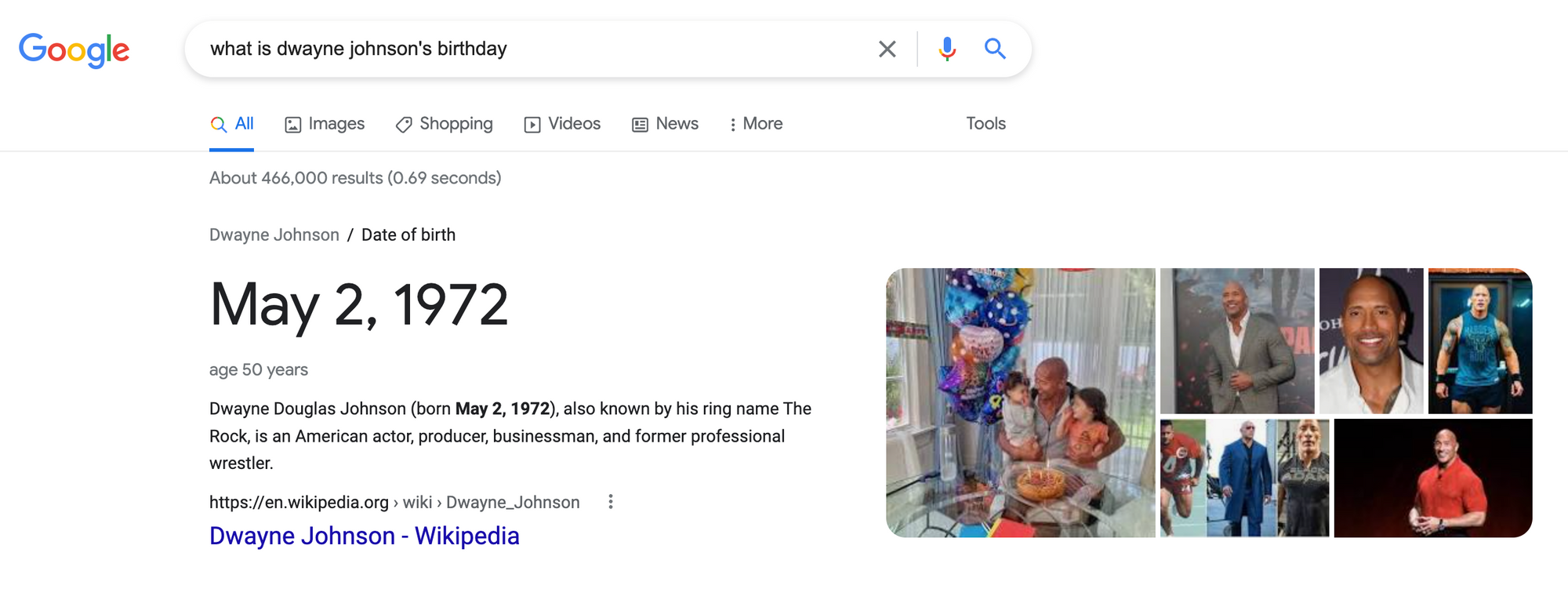 Google search results for celebrity birthday