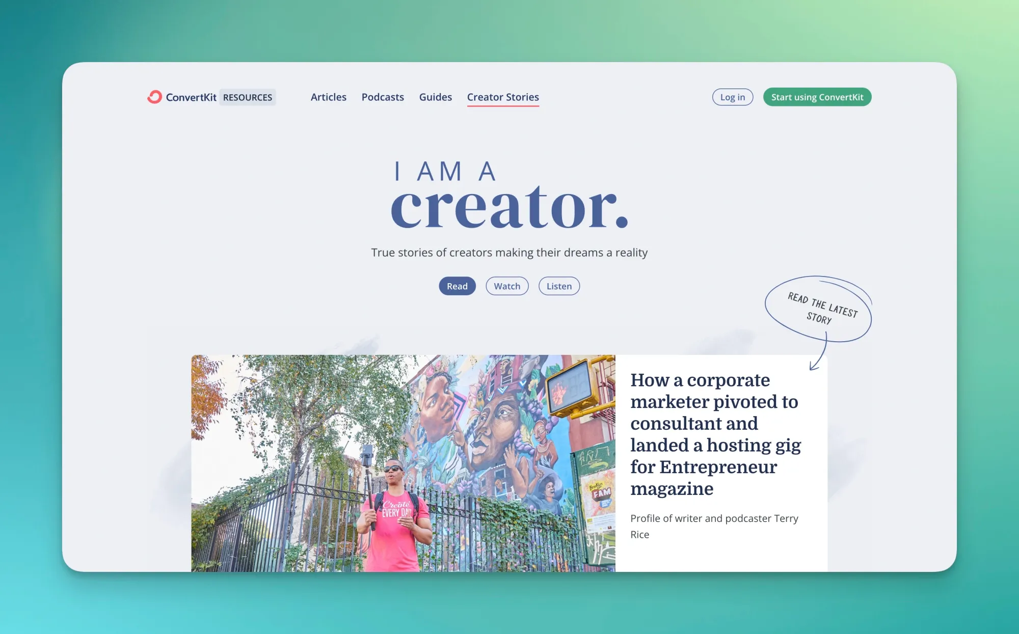 Home page of creator series blog by ConvertKit